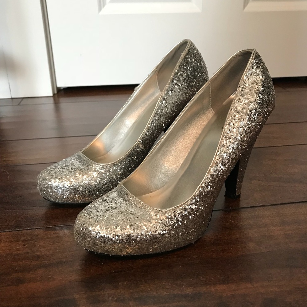 Silver glitter heels